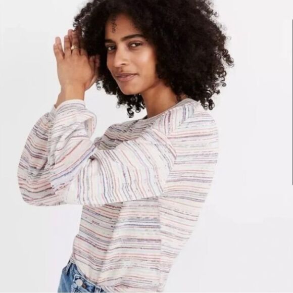 Madewell Bubble Sleeve Crop Top Rainbow Stripe - Picture 10 of 10